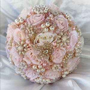 Pink & Rose Gold Bridal brooch bouquet